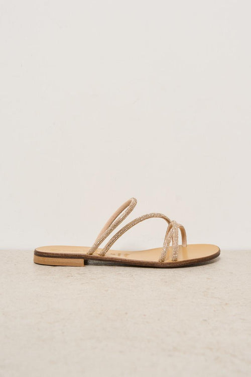 Sandalo donna con strass dorati