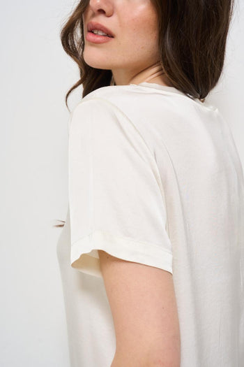 T-shirt donna giallo panna girocollo - 5