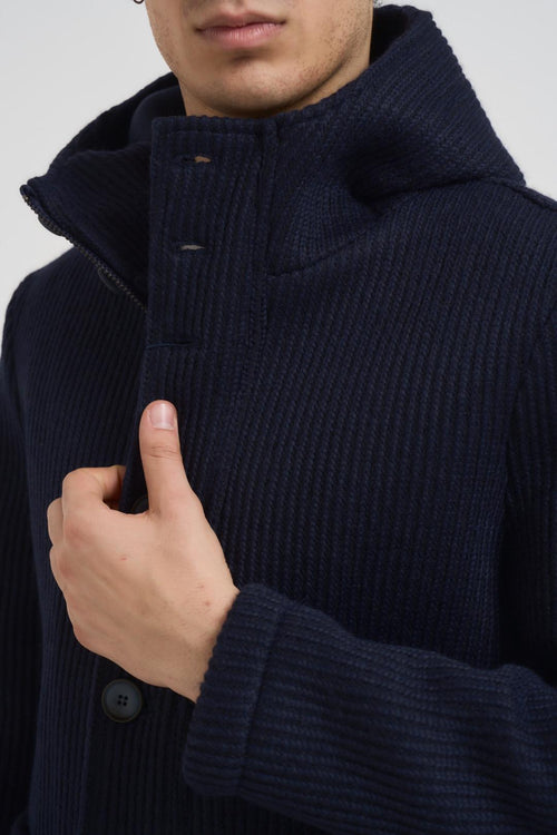 Cappotto uomo in maglia e nylon blu notte - 2