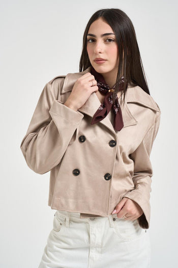 Trench donna cropped in suede beige - 3