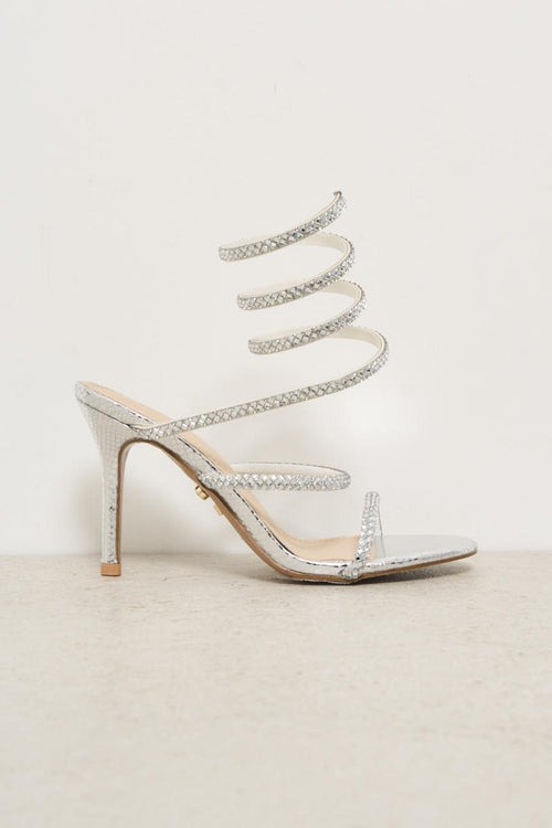Sandalo con tacco strass argento