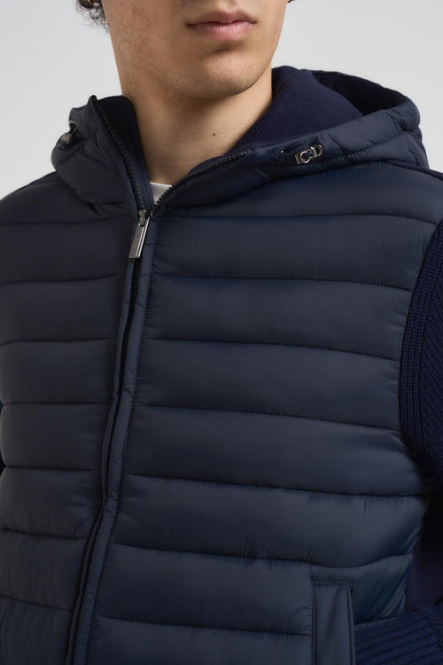 Piumino uomo con manica in maglia blu notte - 2