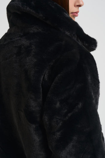 Ecopelliccia donna corta reversibile nera - 5