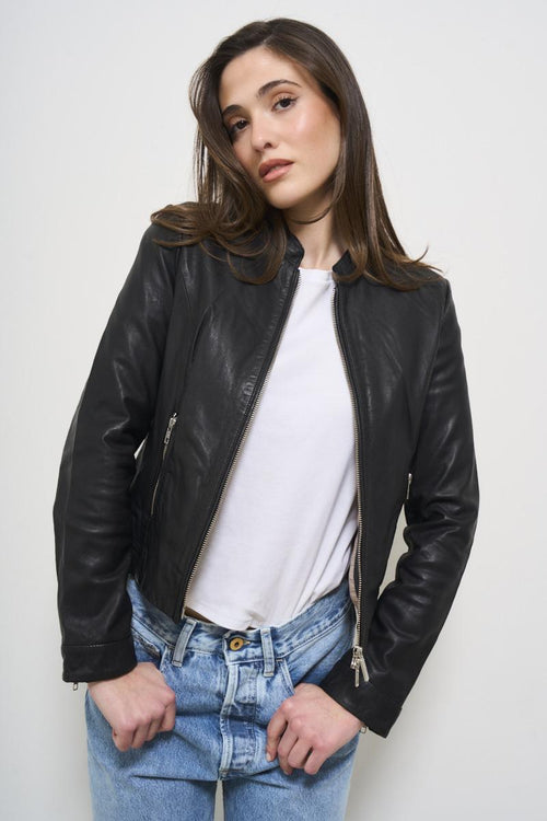 Women's black leather jacket