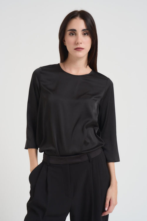 Blusa donna satinata nera