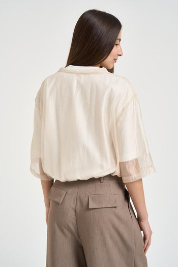 Blusa donna in organza panna - 4