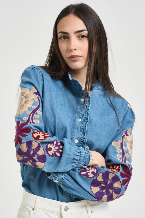 Camicia donna in denim con ricami - 2
