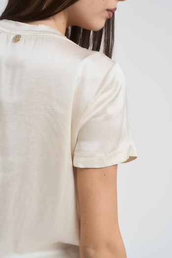 T-shirt donna girocollo satinata panna - 4