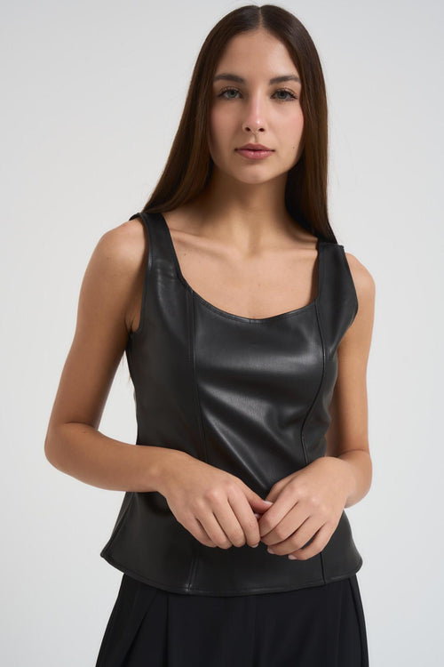 Top donna in ecopelle nera