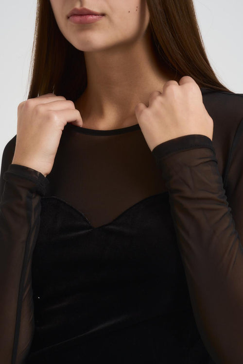 Top donna in velluto e semitrasparente nero - 2