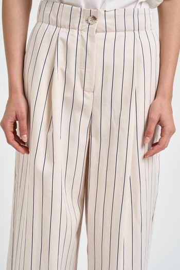 Pantalone donna panna a righe blu - 6