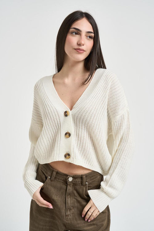 Cardigan donna in maglia panna - 2