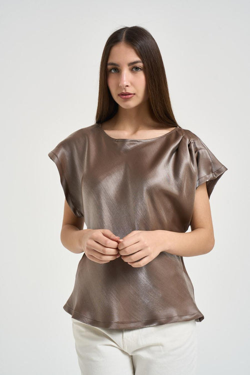 Blusa donna satinata tortora