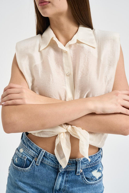 Camicia donna smanicata burro - 2