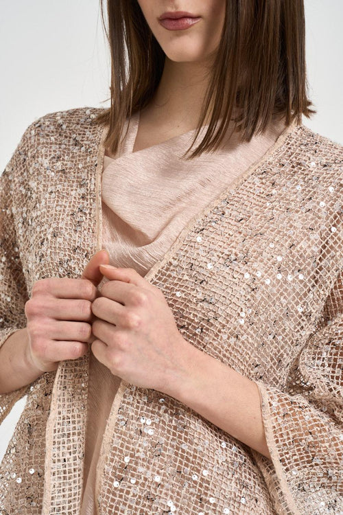 Cardigan donna con paillettes beige - 2