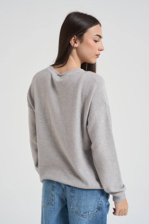 Maglia donna girocollo paillettes grigio chiaro - 2
