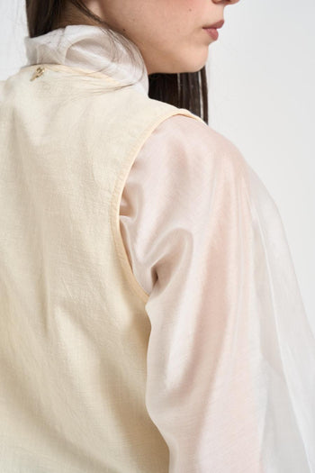 Gilet donna panna con ricami floreali blu - 5