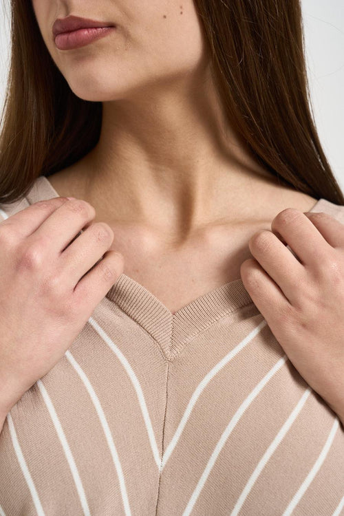 Maglia donna beige a righe - 2