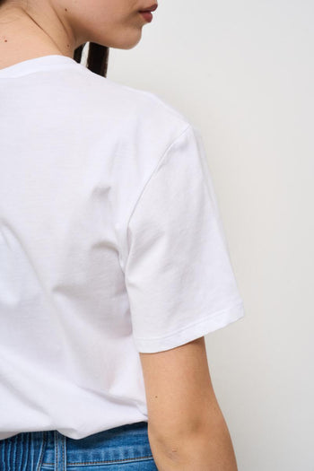 T-shirt donna girocollo bianca con strass - 5