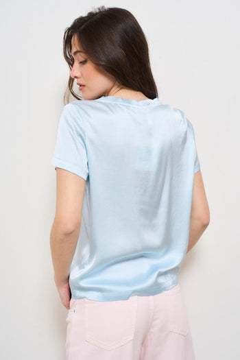 T-shirt donna celeste girocollo - 4