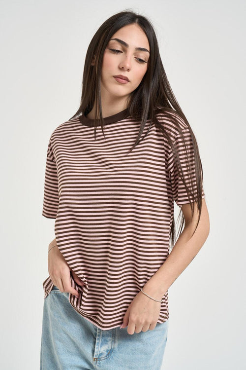 T-shirt donna a righe rosa - 1