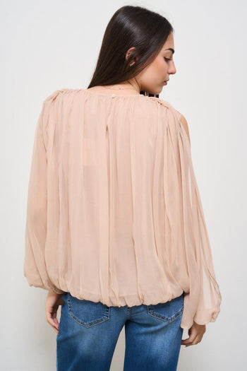 Blusa donna rosa plissè - 3