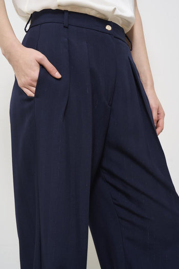 Women's blue pinstripe lurex trousers - 4
