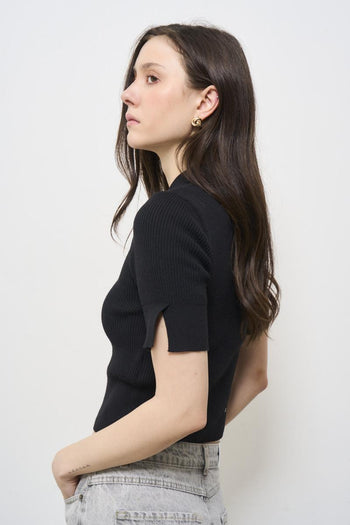 Polo donna in maglia nera - 5