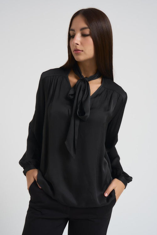 Blusa donna nera con fiocco - 1