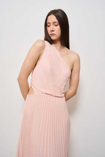 Abito donna monospalla lungo rosa - 4