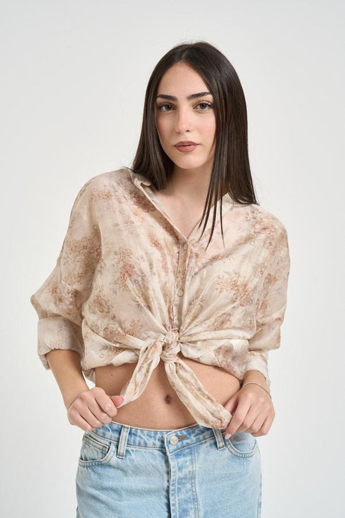 Camicia donna fantasia floreale beige