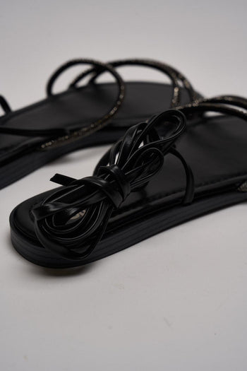 Sandalo donna alla schiava con strass nero - 7