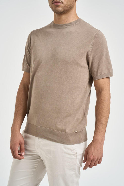 T-shirt girocollo in maglia beige