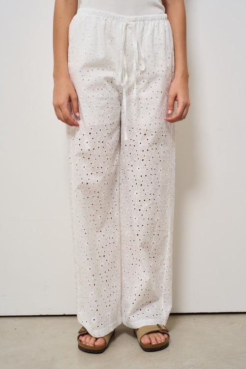 Pantalone donna in pizzo bianco