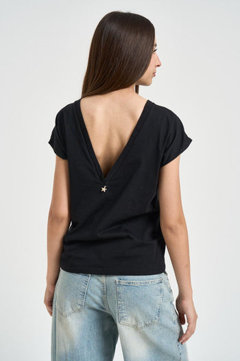T-shirt donna con scollo sul retro nera - 3