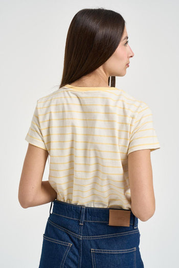 T-shirt donna girocollo a righe gialla - 3