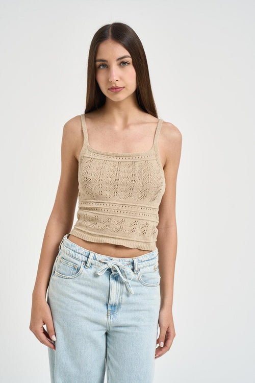 Top donna crochet beige