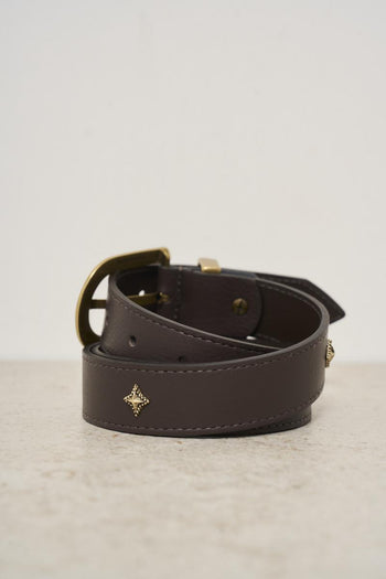 Brown leather women's belt with studs - 3