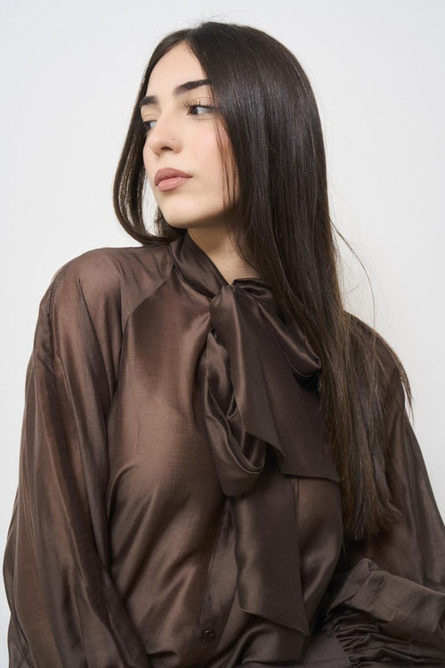 Brown women's shirt with bow - 2