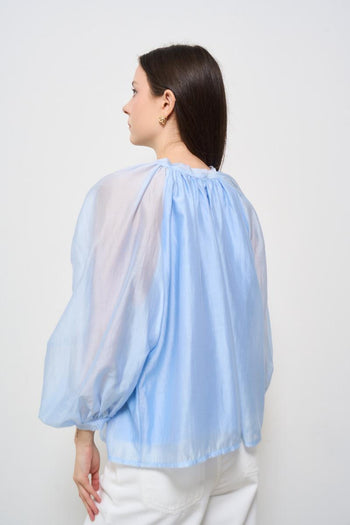 Camicia donna celeste con fiocco - 3
