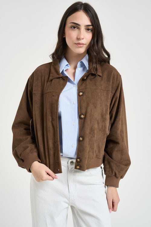 Giacca donna effetto suede marrone - 2