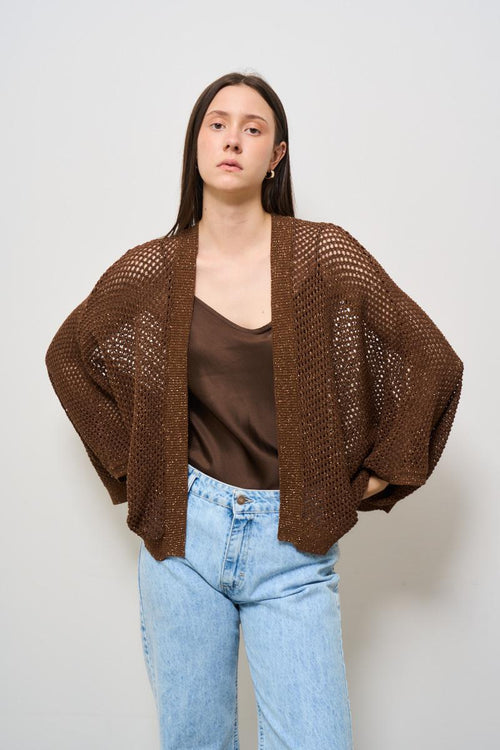 Cardigan donna traforato  marrone