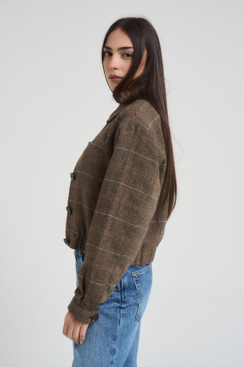 Giacca donna a scacchi marrone - 3