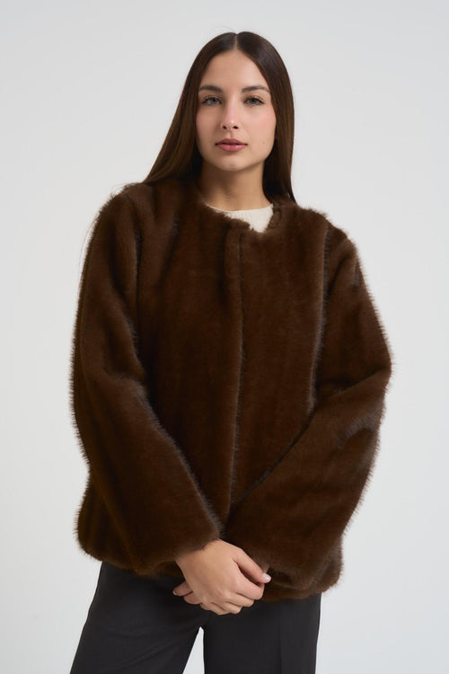 Ecopelliccia donna girocollo moro