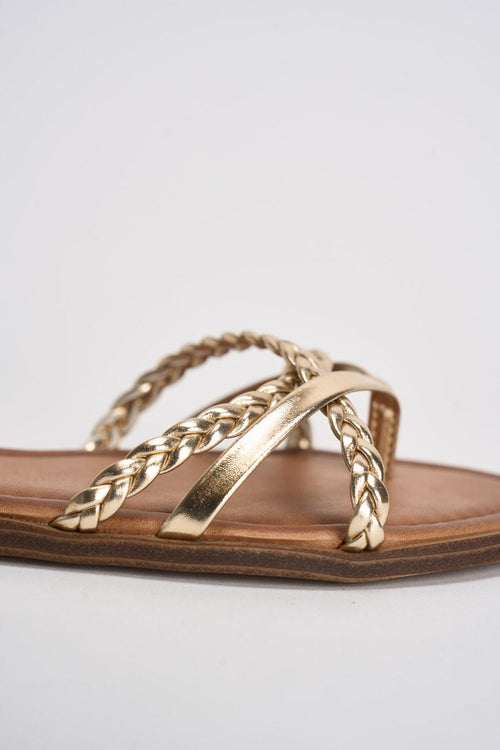 Sandalo donna flat intrecciato oro - 2