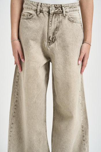 Jeans donna baggy in denim marmorizzato beige - 6