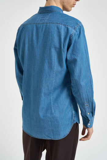 Camicia uomo in denim leggero blu - 5