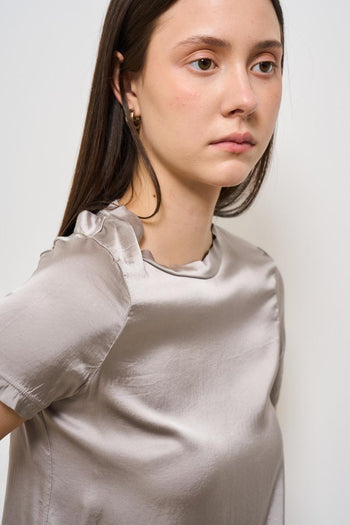 T-shirt donna girocollo fango satinata - 3
