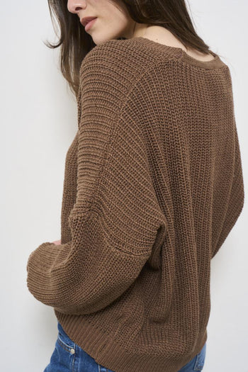 Cardigan donna marrone con bottoni in metallo - 5