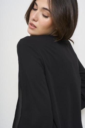 Women's black cut-out crew neck blouse - 6